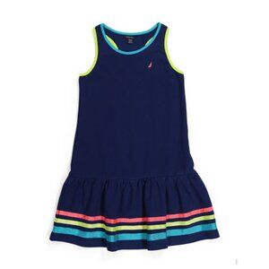 NAUTICA Big Girls Deep Navy Ribbon Border Dress size 8/10 NEW Yellow Red NEW tag
